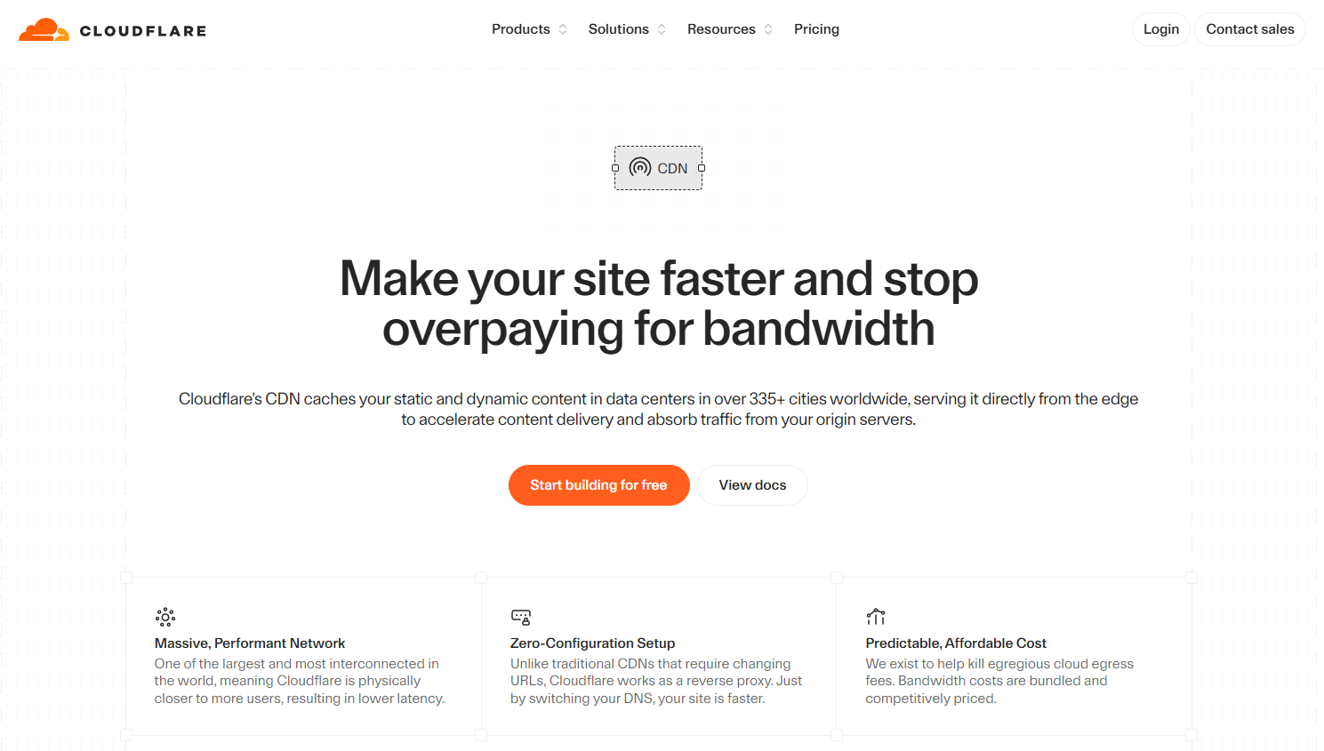 Cloudflare content delivery network and performance interface