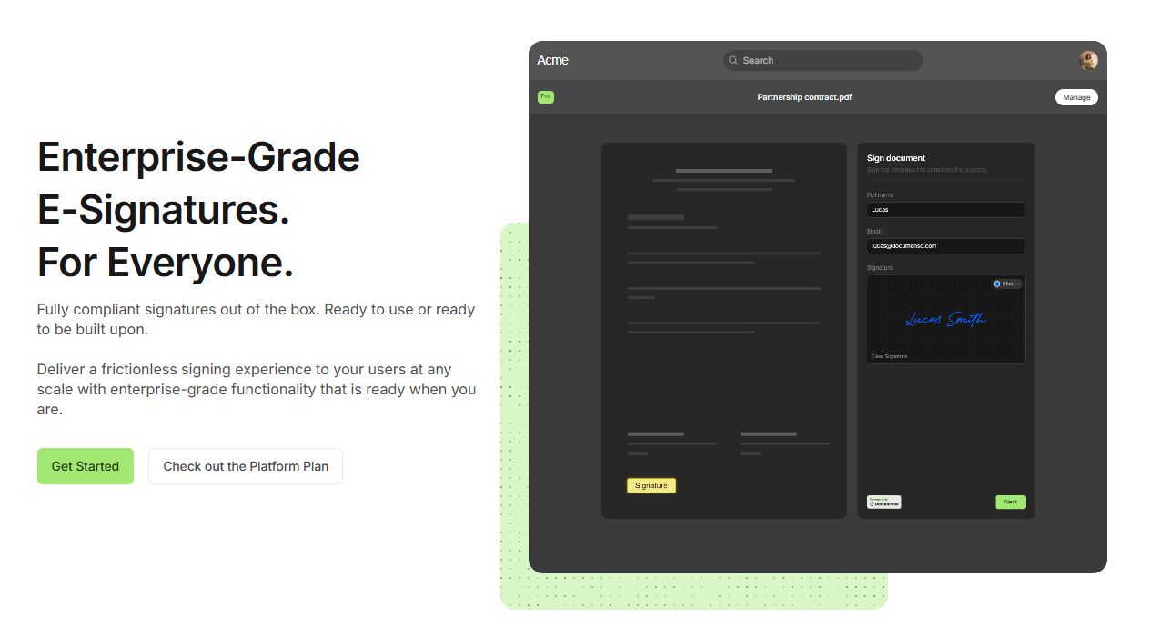 Branded document e-signature interface